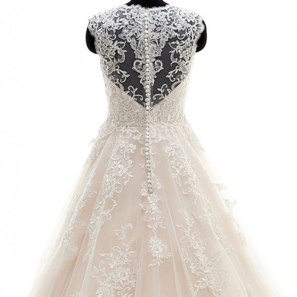 A- Line Court Train Tulle and Lace Wedding Dress - Picture 2 of 3